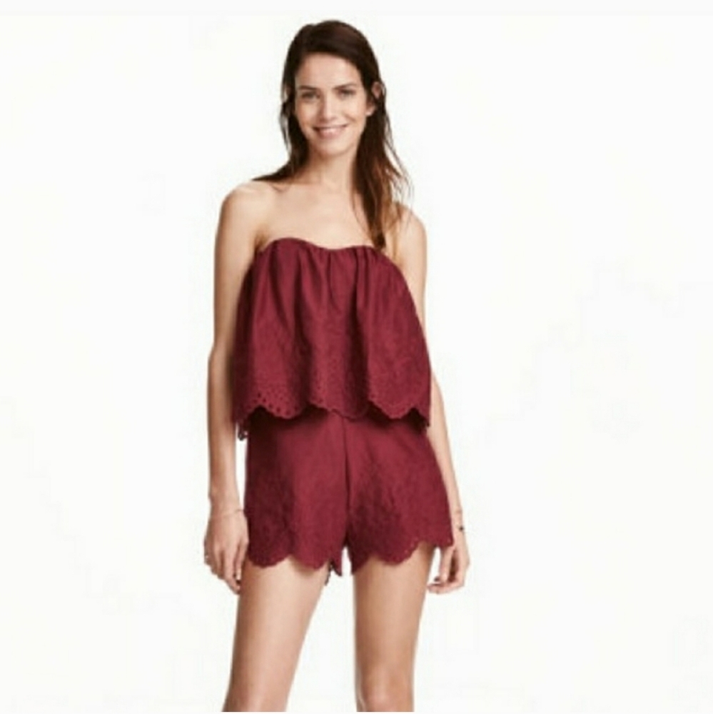 Burgundy Eyelet Romper.